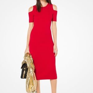 Michael Kors Stretch-Viscose Peekaboo Midi Dress in Crimson